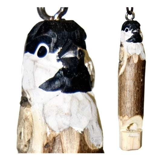 Carved Wood Whistle Pendant-Chickadee