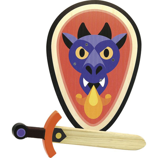 Wooden Shield with Sword Dragon