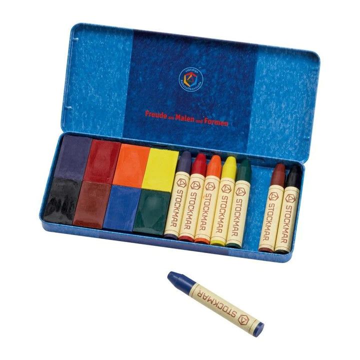 Stockmar Combination 8 block and 8 stick crayons in a tin